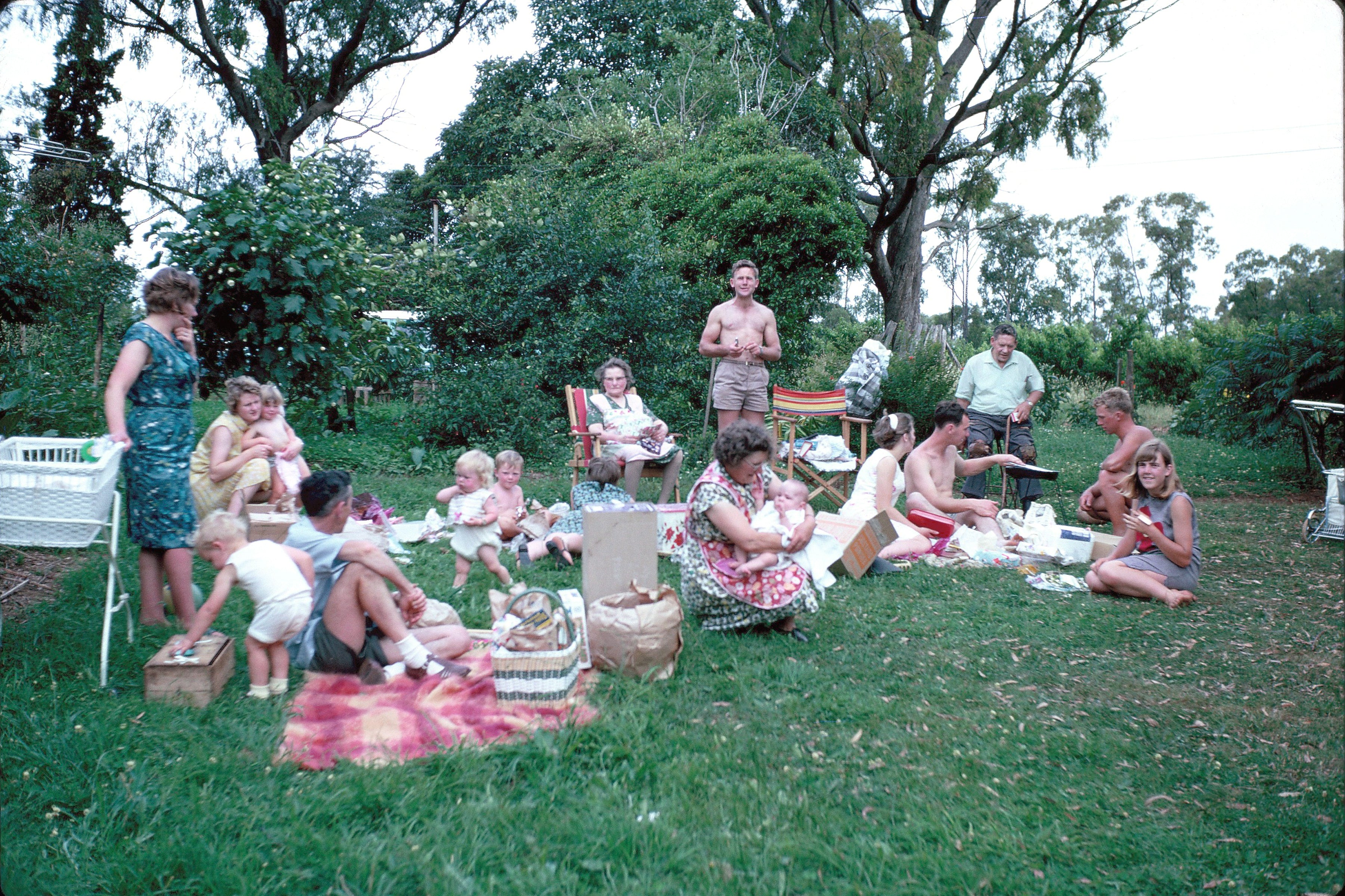 Rouget family owners of koala cherries having a picnic in their orchard in the 1900s